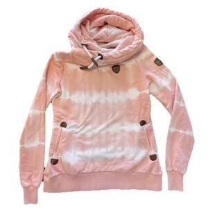 Wanakome Artemis Cowl Neck Hooded Sweatshirt Womens Size M Tye Dye Coral Pink